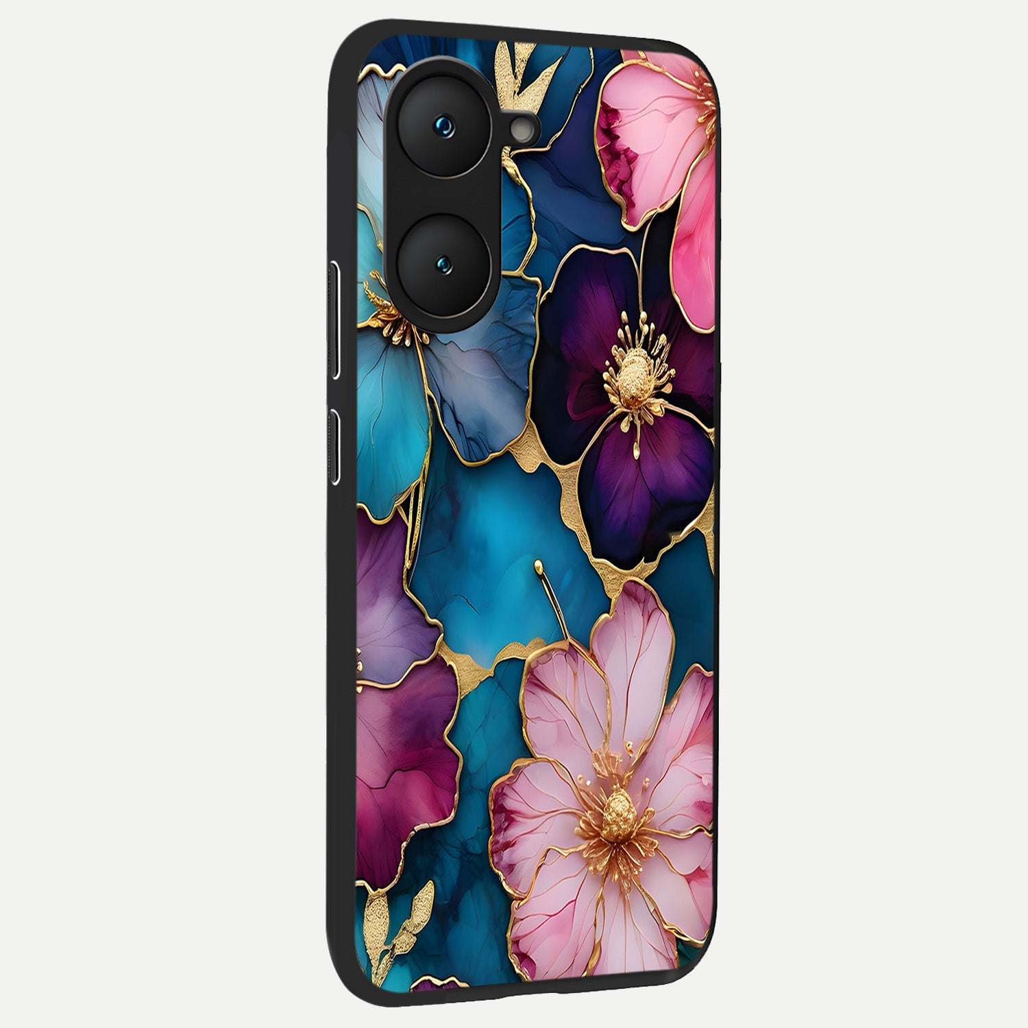  Sparkle Floral back cover for iQOO Z9 lite slim fit glass case with vibrant aesthetic design