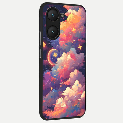  Starlit Dream Clouds back cover for iQOO Z9 lite slim fit glass case with vibrant aesthetic design