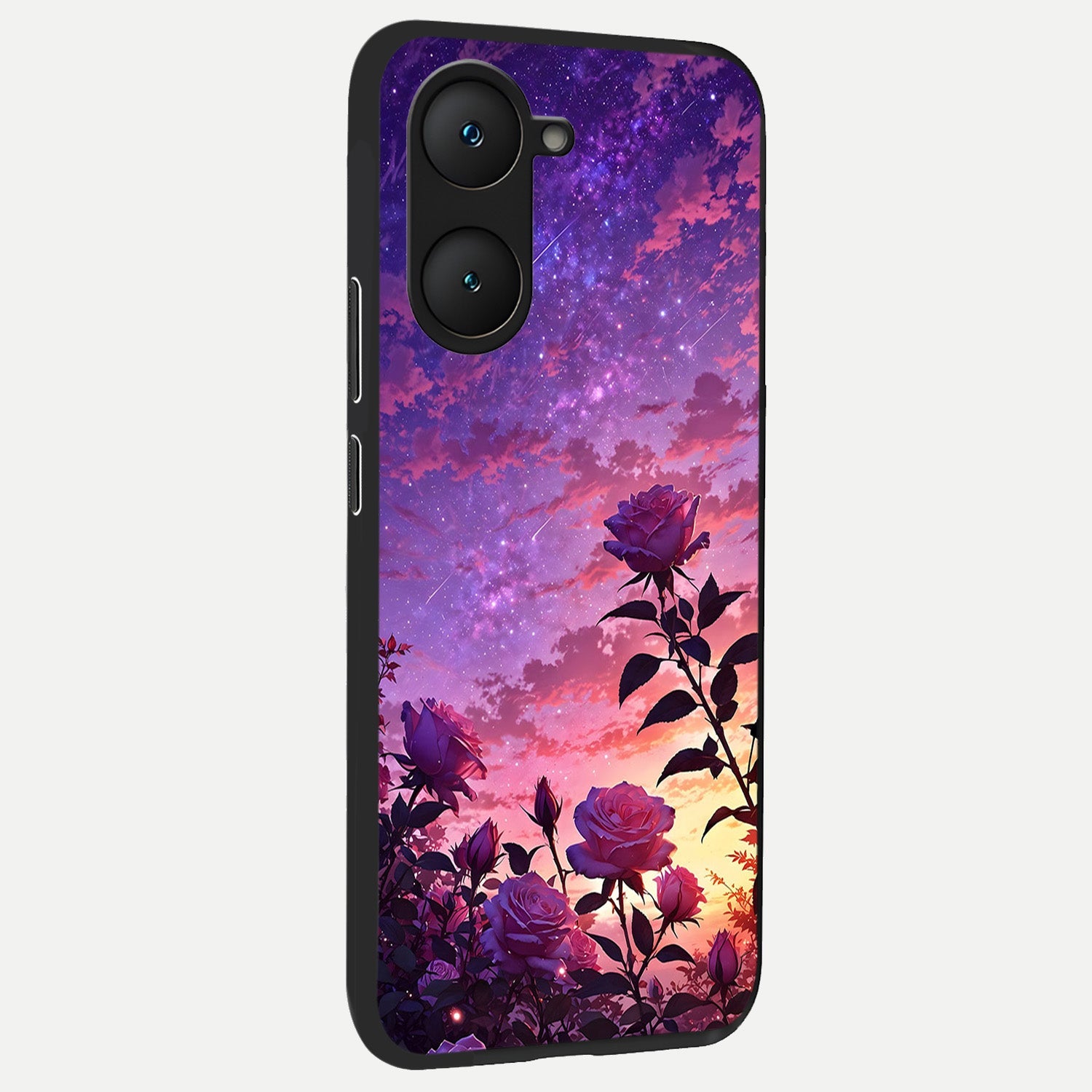  Starlit Rose Twilight back cover for iQOO Z9 lite slim fit glass case with vibrant aesthetic design