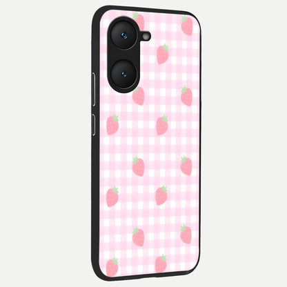  Strawberry Picnic Love back cover for iQOO Z9 lite slim fit glass case with vibrant aesthetic design