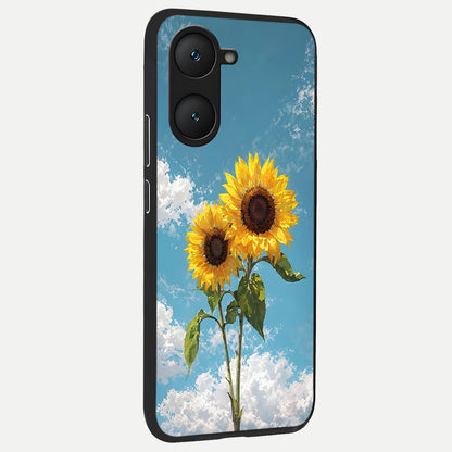  Sunlit Daisy Glow back cover for iQOO Z9 lite slim fit glass case with vibrant aesthetic design