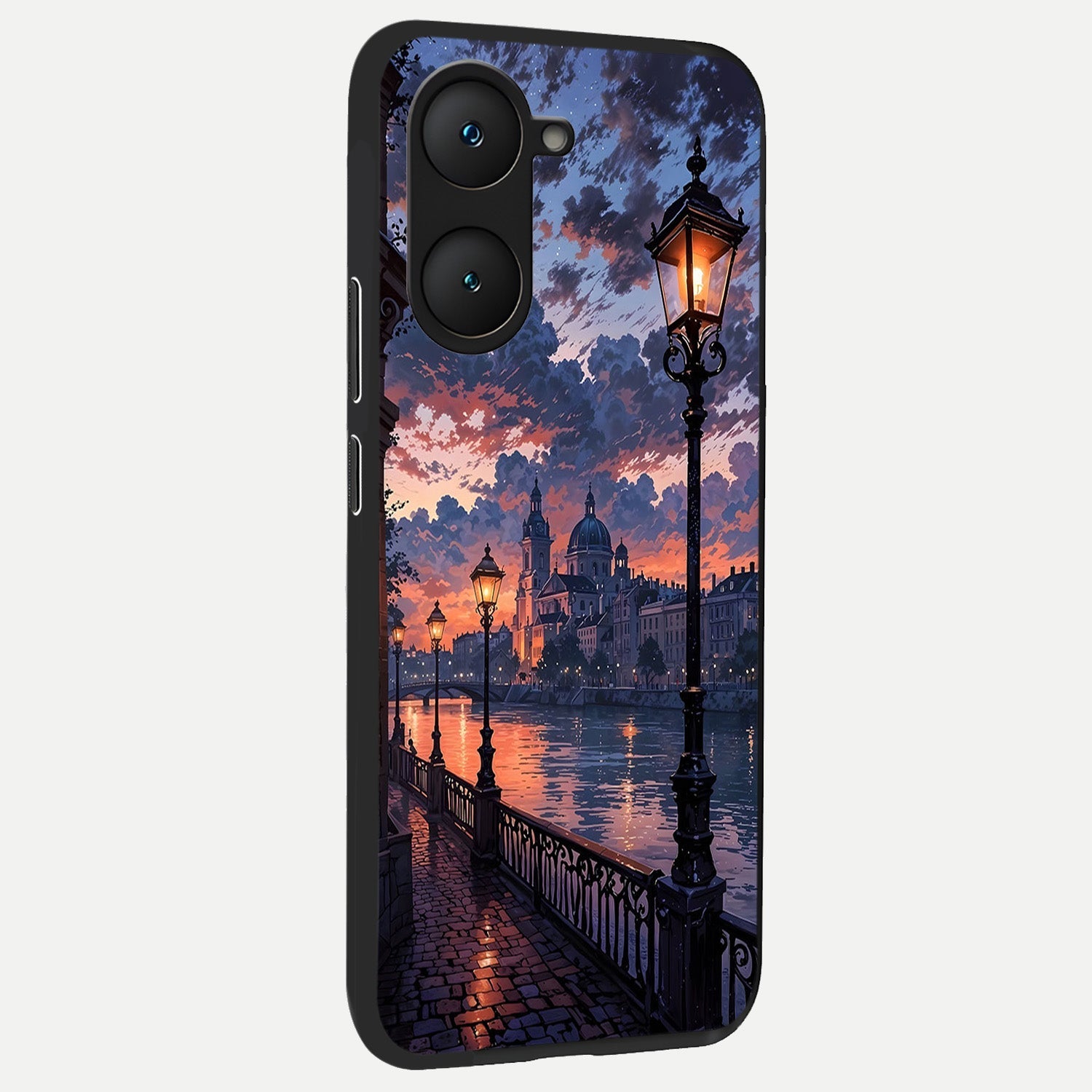  Twilight River Lights back cover for iQOO Z9 lite slim fit glass case with vibrant aesthetic design