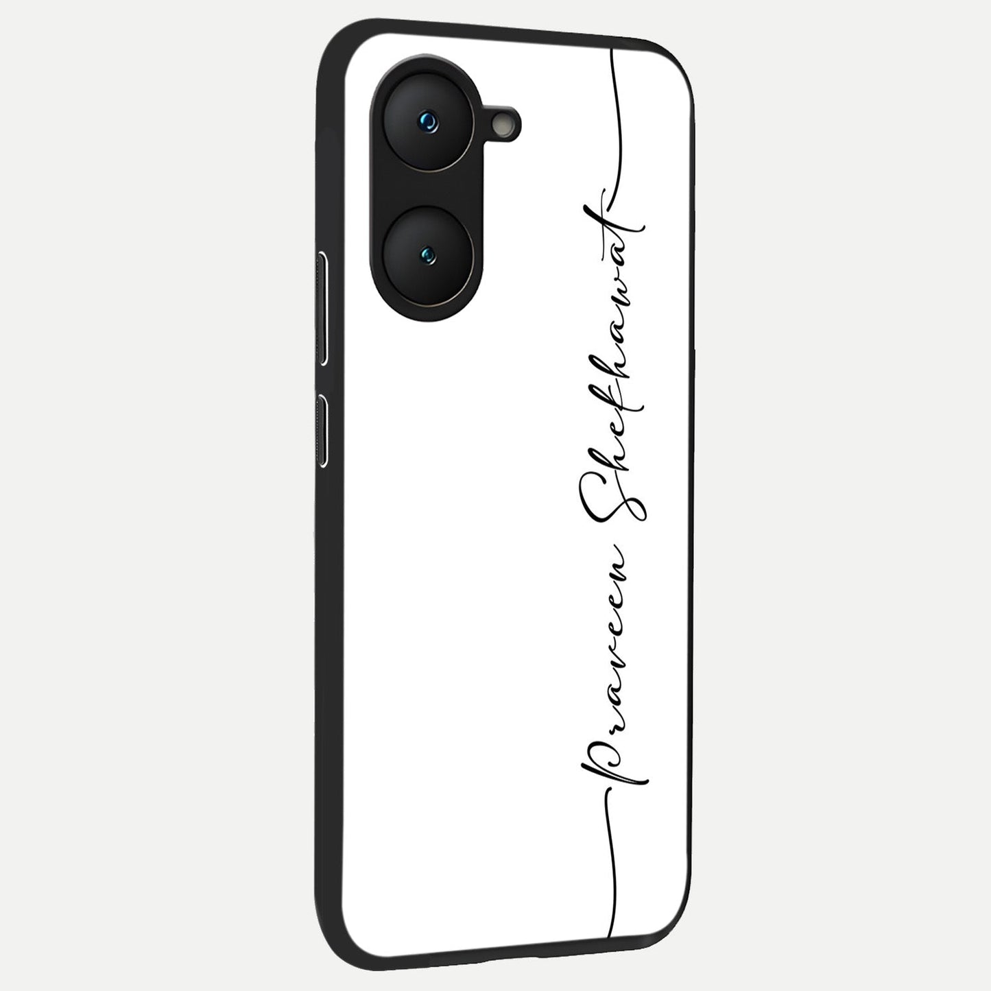  White Tune Custom Name back cover for iQOO Z9 lite slim fit personalized glass case with aesthetic design