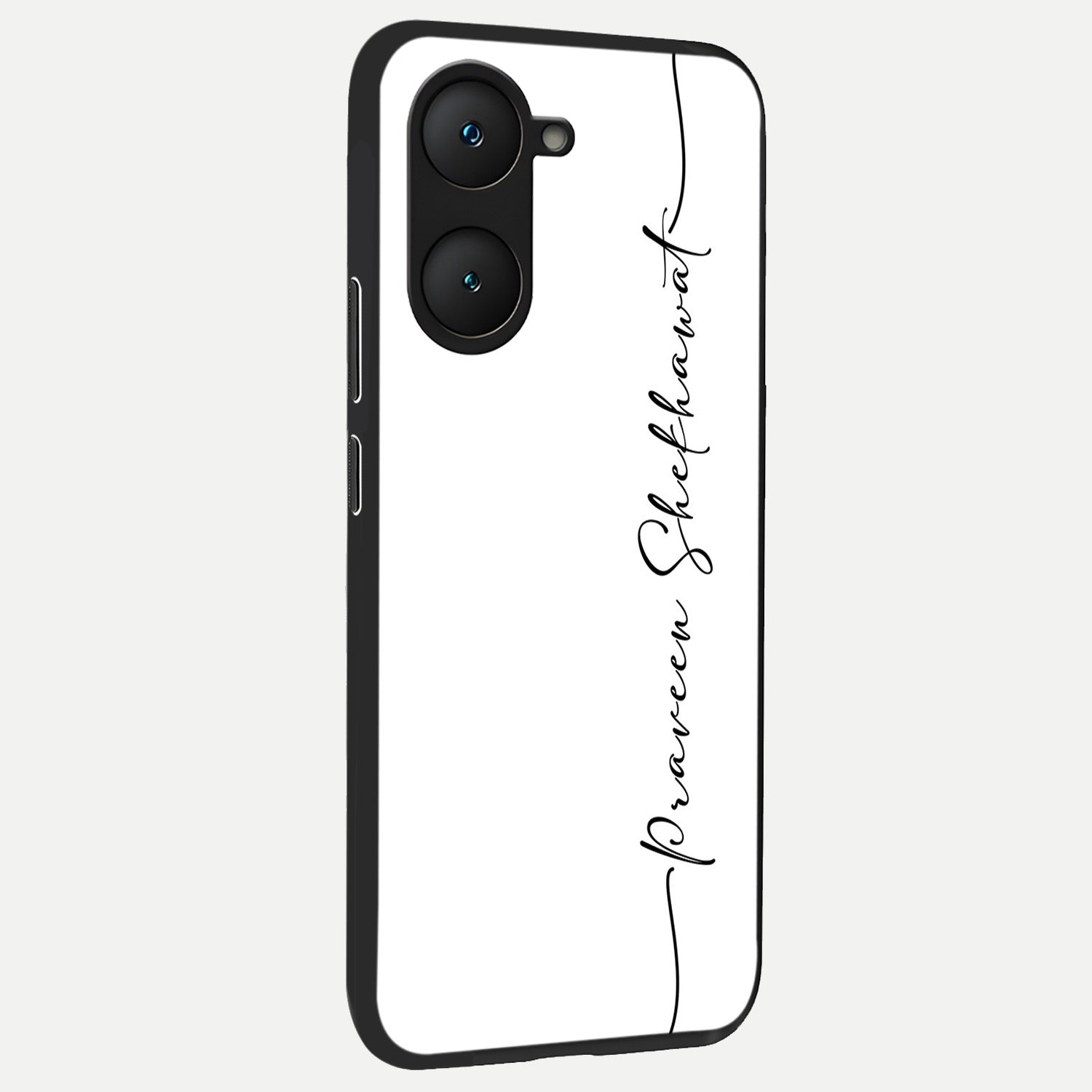  White Tune Custom Name back cover for iQOO Z9 lite slim fit personalized glass case with aesthetic design
