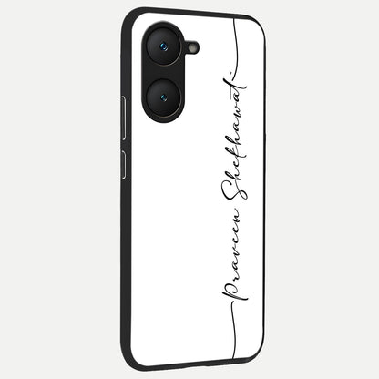  White Tune Custom Name back cover for iQOO Z9 lite slim fit personalized glass case with aesthetic design