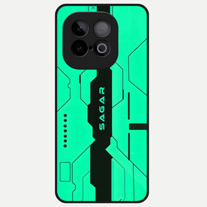  Aqua Tech CYBERPUNK Custom Name Glass Case for iQOO Neo 10 back cover – full design glossy printed glass finish