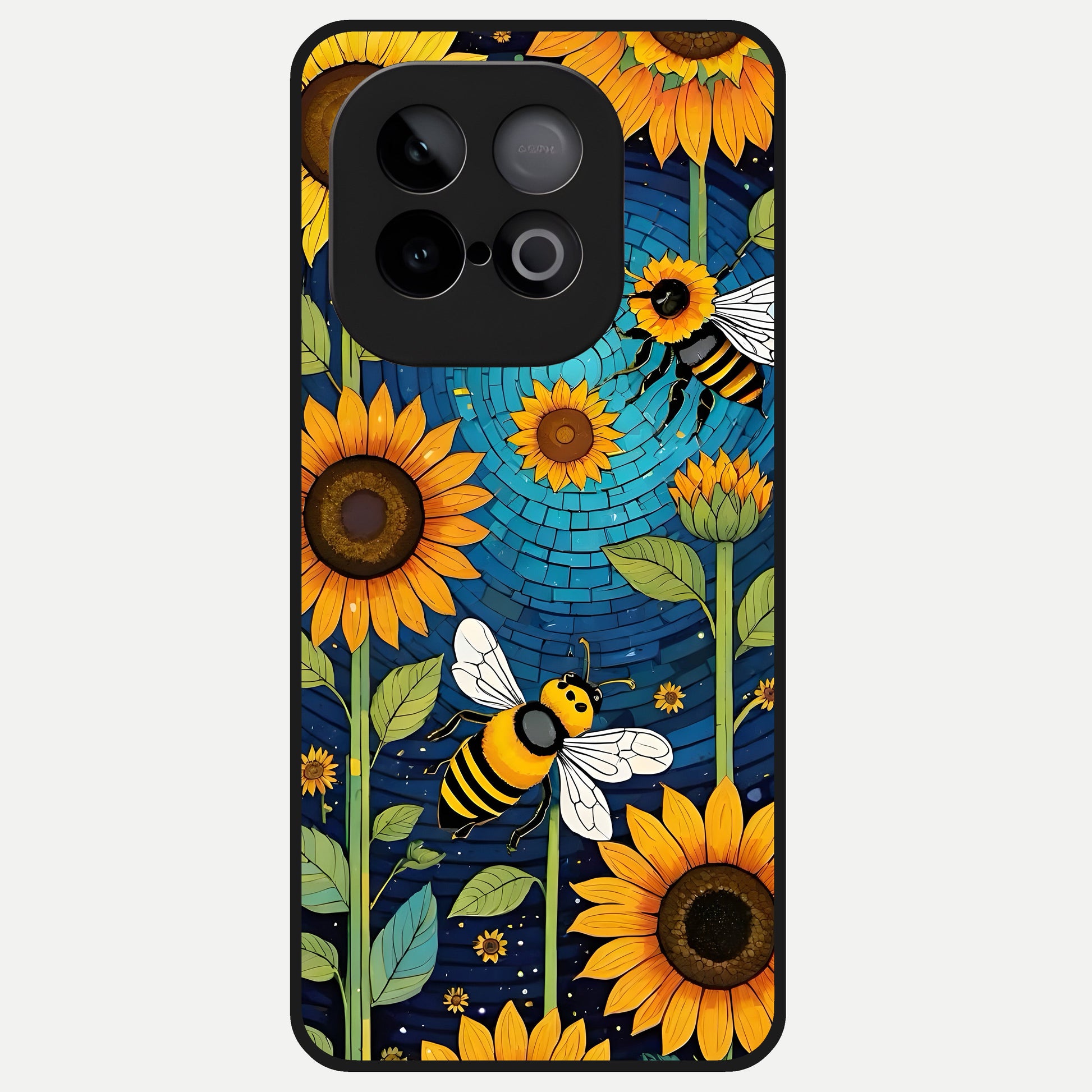  Bees And Sunflowers Glass Case for iQOO Neo 10 back cover – full design glossy printed glass finish