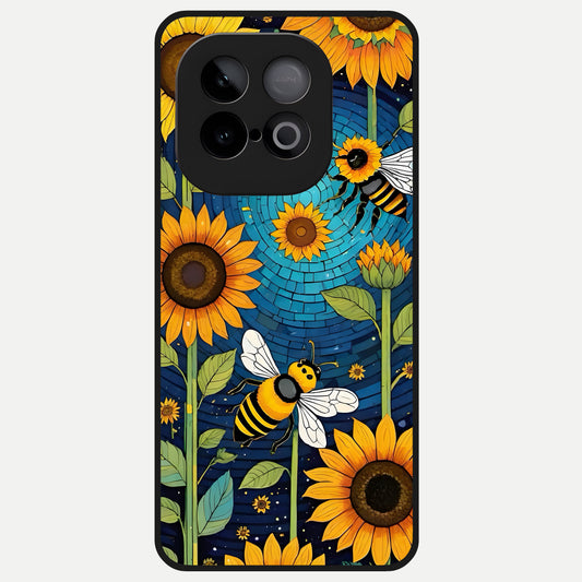  Bees And Sunflowers Glass Case for iQOO Neo 10 back cover – full design glossy printed glass finish