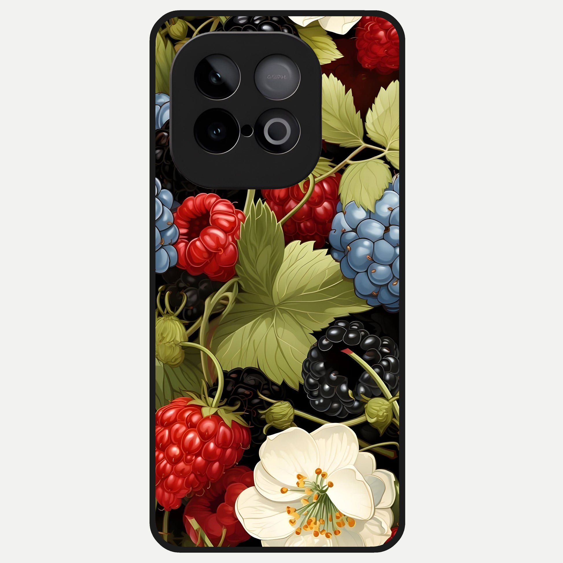  Berry Bloom Charm Glass Case for iQOO Neo 10 back cover – full design glossy printed glass finish