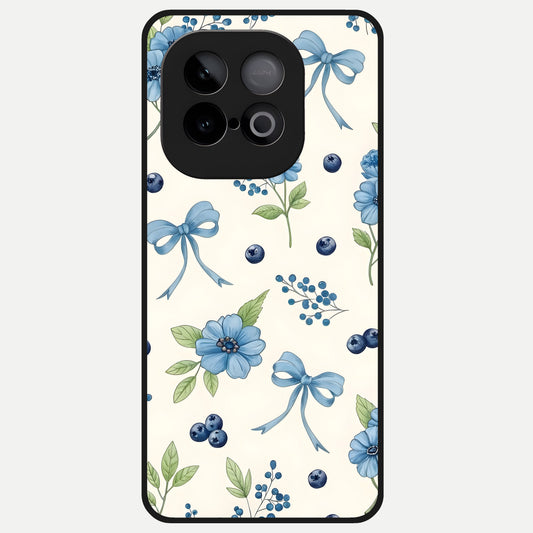  Blue Flower And Bow Glass Case for iQOO Neo 10 back cover – full design glossy printed glass finish