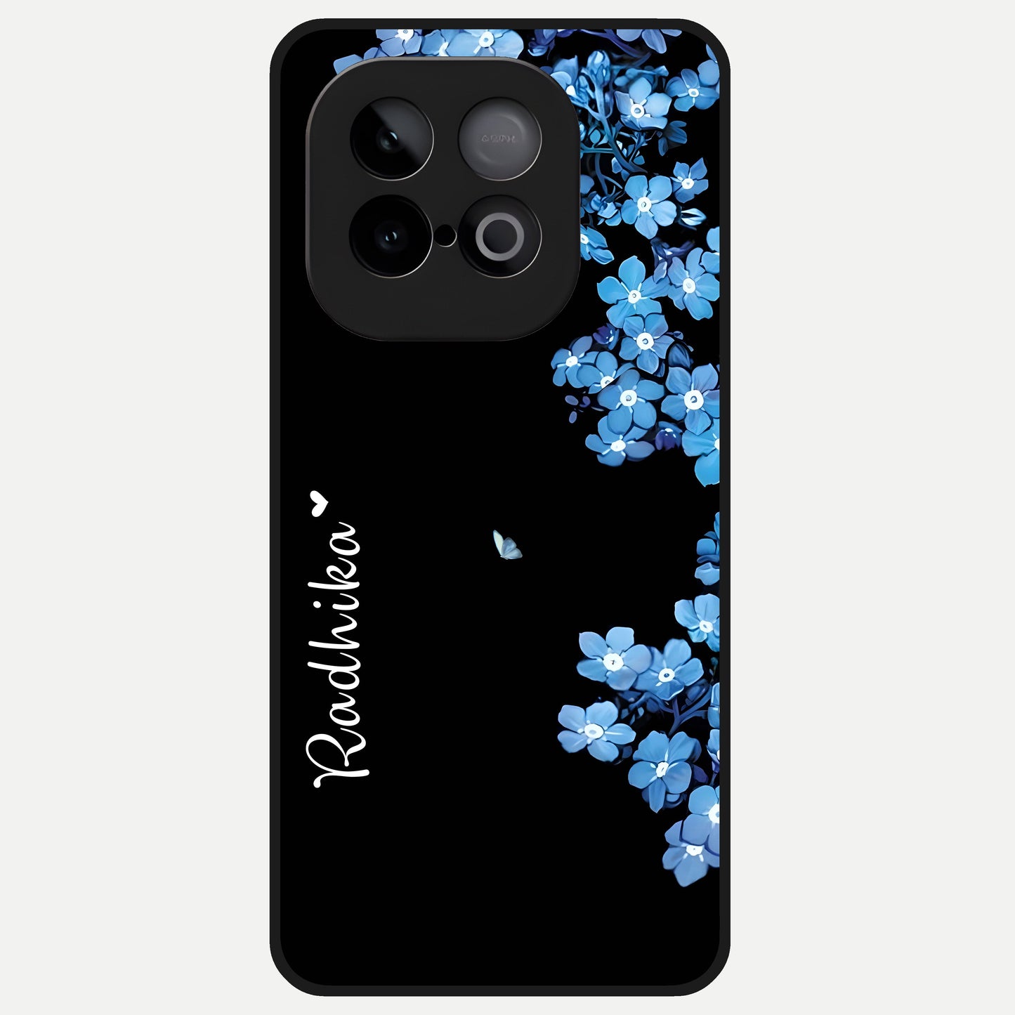  Blue Petal Dream Custom Name Glass Case for iQOO Neo 10 back cover – full design glossy printed glass finish
