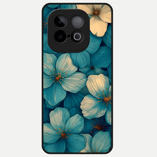  Blue Shade Floral Glass Case for iQOO Neo 10 back cover – full design glossy printed glass finish