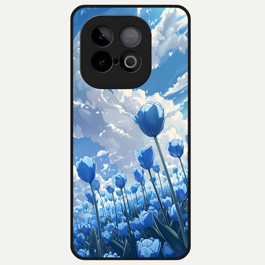  Blue Tulip Clouds Glass Case for iQOO Neo 10 back cover – full design glossy printed glass finish