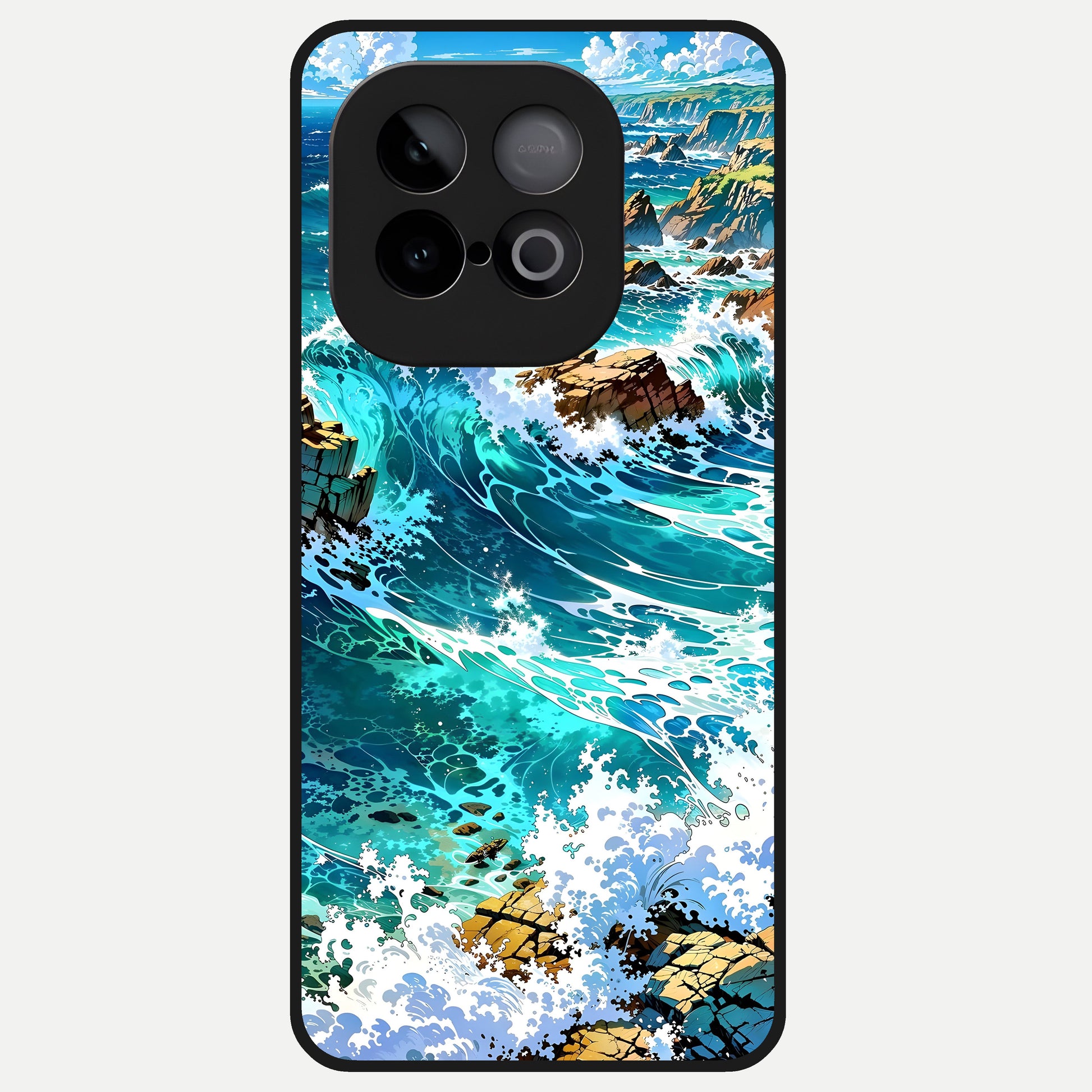  Coastal Blue Waves Glass Case for iQOO Neo 10 back cover – full design glossy printed glass finish