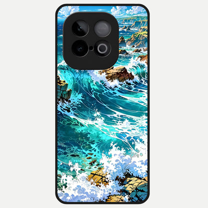  Coastal Blue Waves Glass Case for iQOO Neo 10 back cover – full design glossy printed glass finish