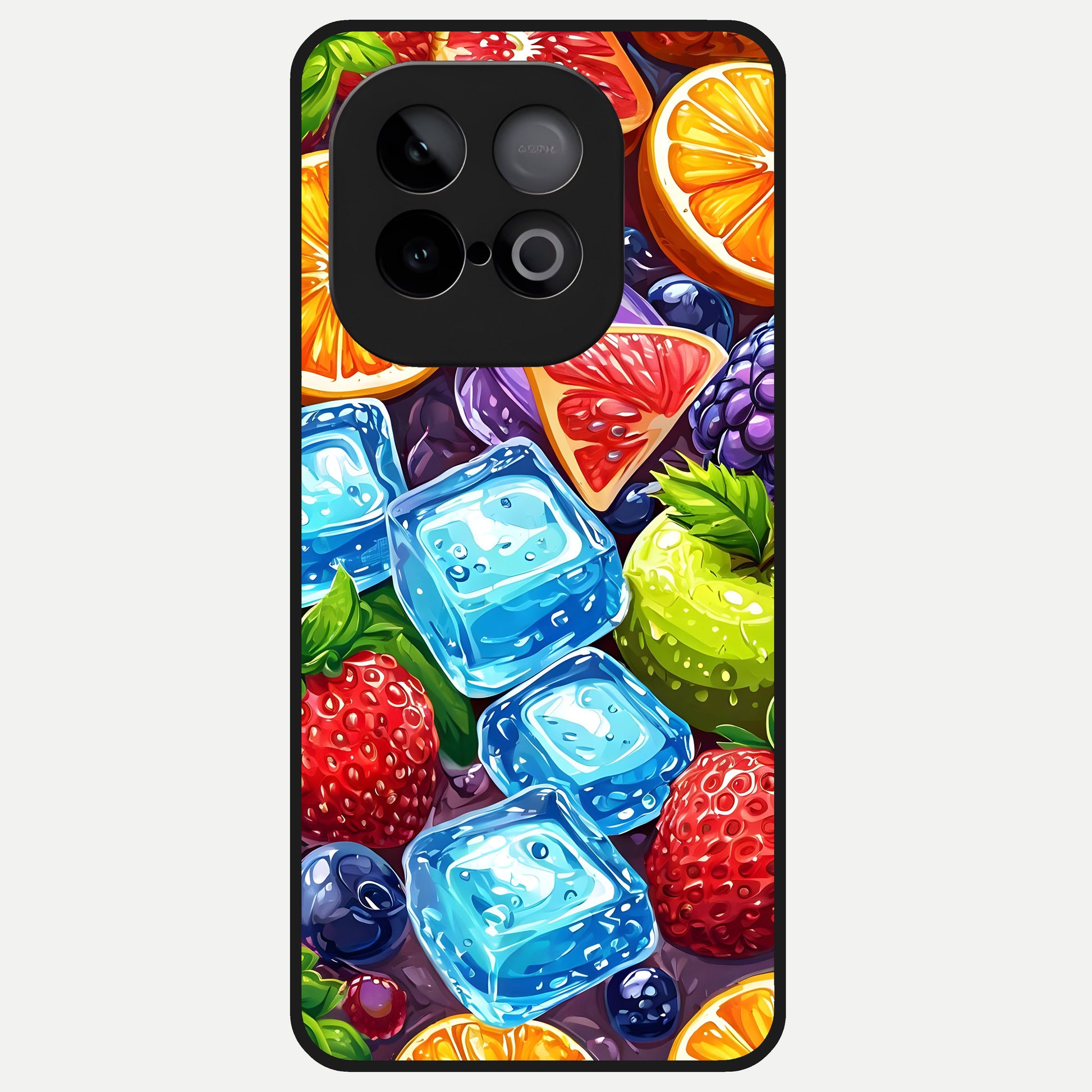  Colorful Fruits with Ice Glass Case for iQOO Neo 10 back cover – full design glossy printed glass finish