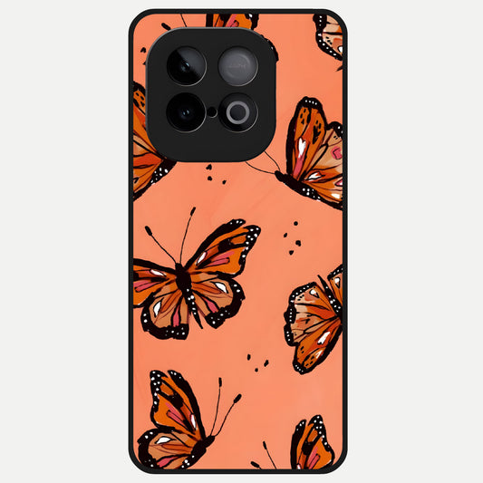  Coral Wing Butterfly Glass Case for iQOO Neo 10 back cover – full design glossy printed glass finish