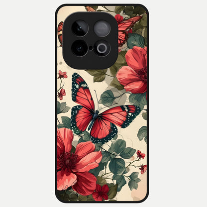  Crimson Butterfly Garden Glass Case for iQOO Neo 10 back cover – full design glossy printed glass finish