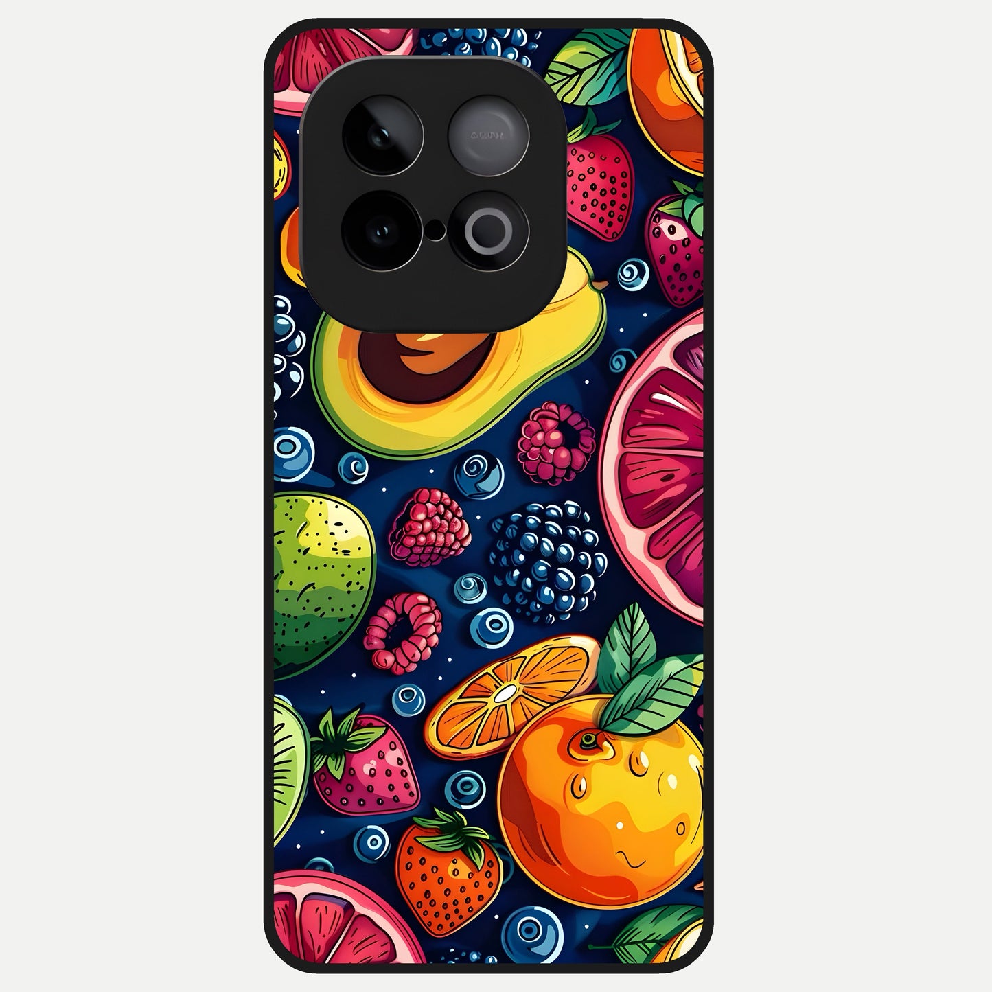  Cute Fruits Art Glass Case for iQOO Neo 10 back cover – full design glossy printed glass finish