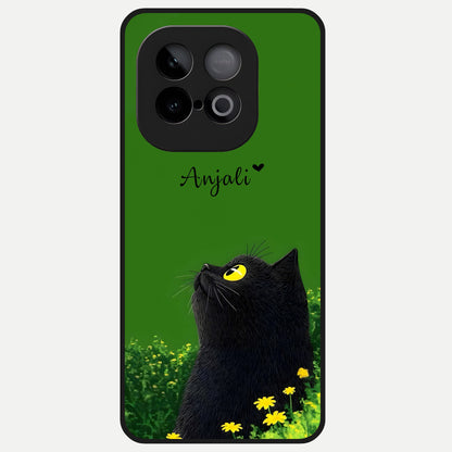  Emerald Cat Custom Name Glass Case for iQOO Neo 10 back cover – full design glossy printed glass finish