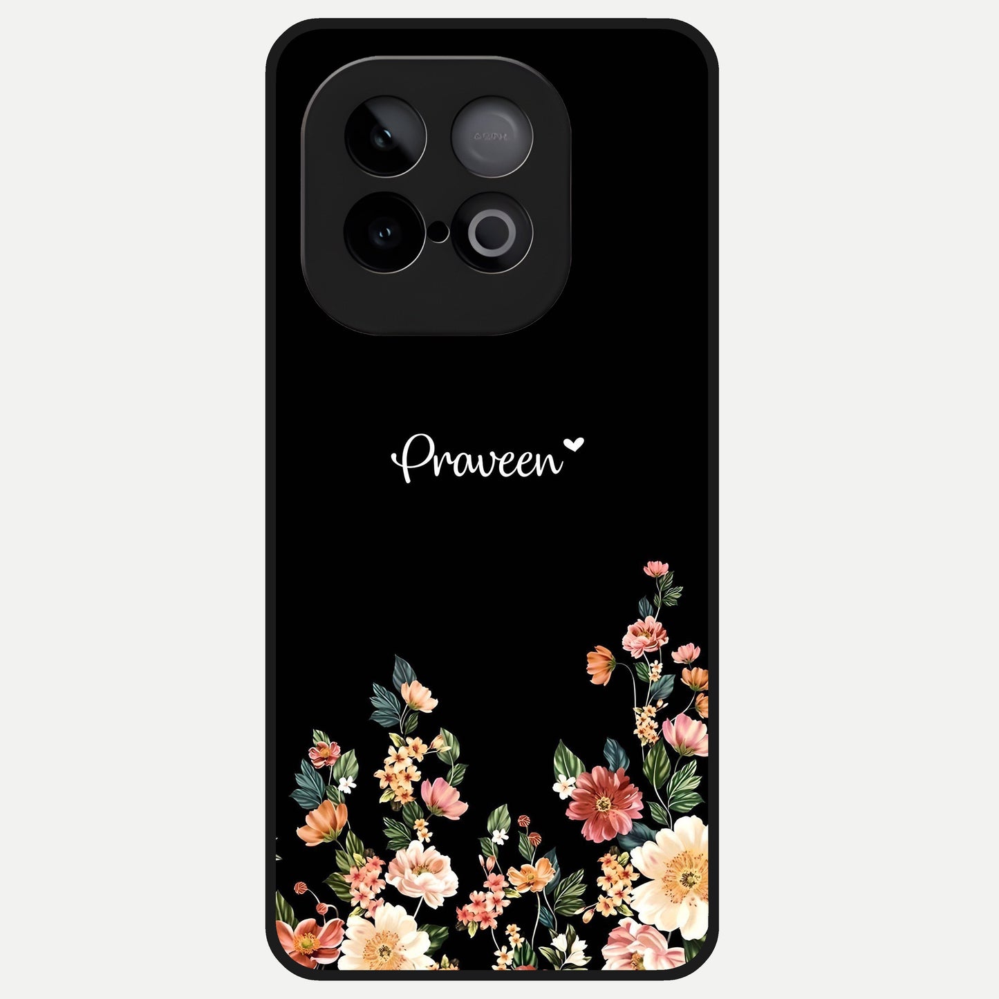  Floral Design Personalized Custom Name Glass Case for iQOO Neo 10 back cover – full design glossy printed glass finish