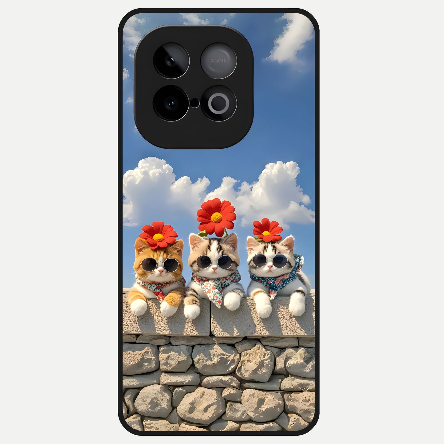  Floral Kitty Squad Glass Case for iQOO Neo 10 back cover – full design glossy printed glass finish