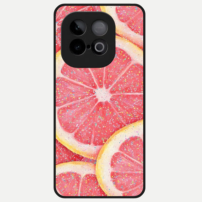  Glitter Grapefruit Glass Case for iQOO Neo 10 back cover – full design glossy printed glass finish