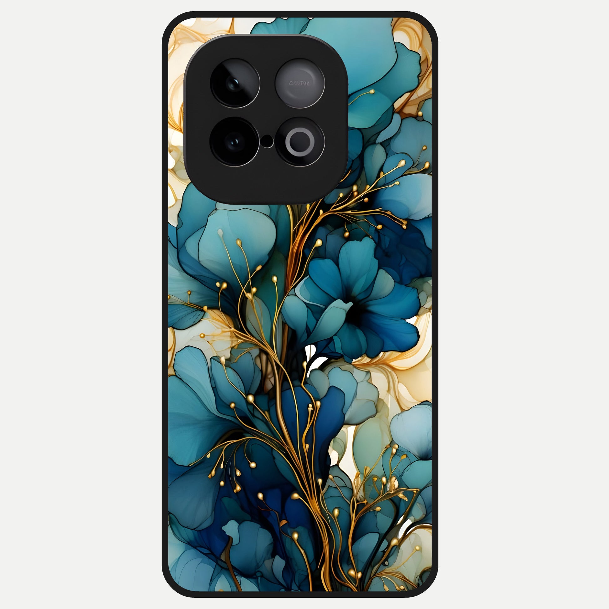  Golden Bloom Symphony Glass Case for iQOO Neo 10 back cover – full design glossy printed glass finish