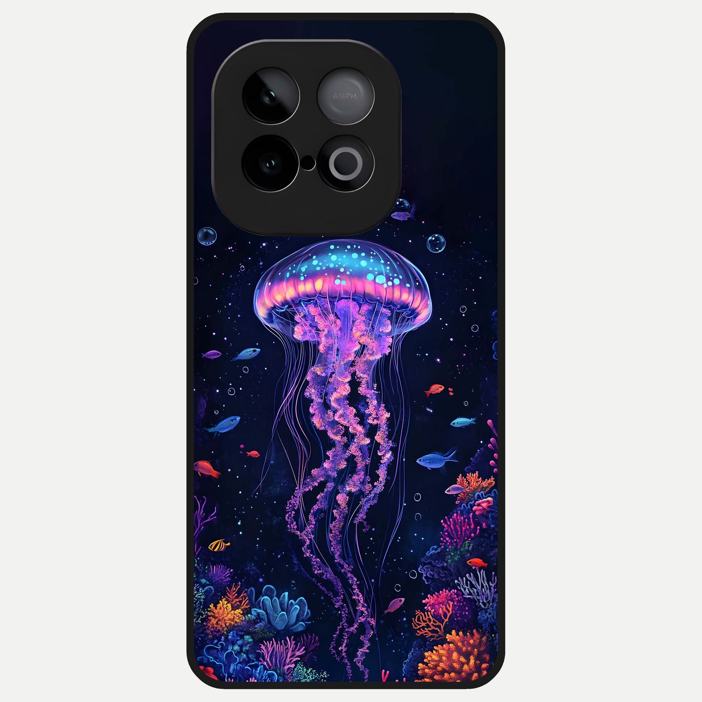  Neon Jellyfish Glass Case for iQOO Neo 10 back cover – full design glossy printed glass finish
