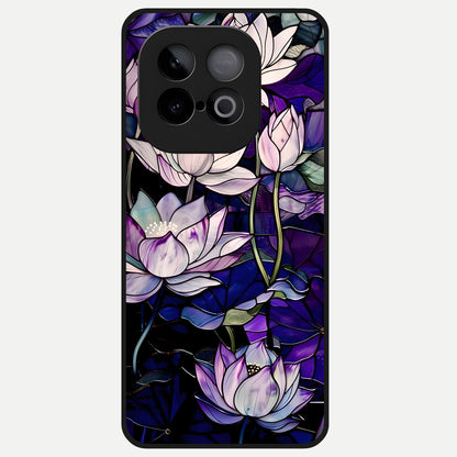 Purple Lotus Pattern Glass Case for iQOO Neo 10 back cover – full design glossy printed glass finish