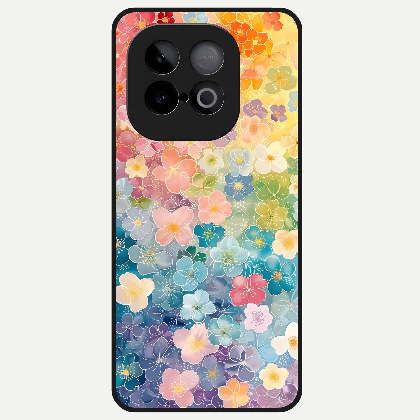  Rainbow Blossom Burst Glass Case for iQOO Neo 10 back cover – full design glossy printed glass finish