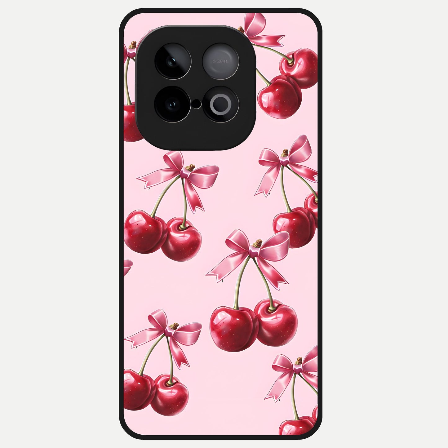  Red Cherries Pattern Glass Case for iQOO Neo 10 back cover – full design glossy printed glass finish