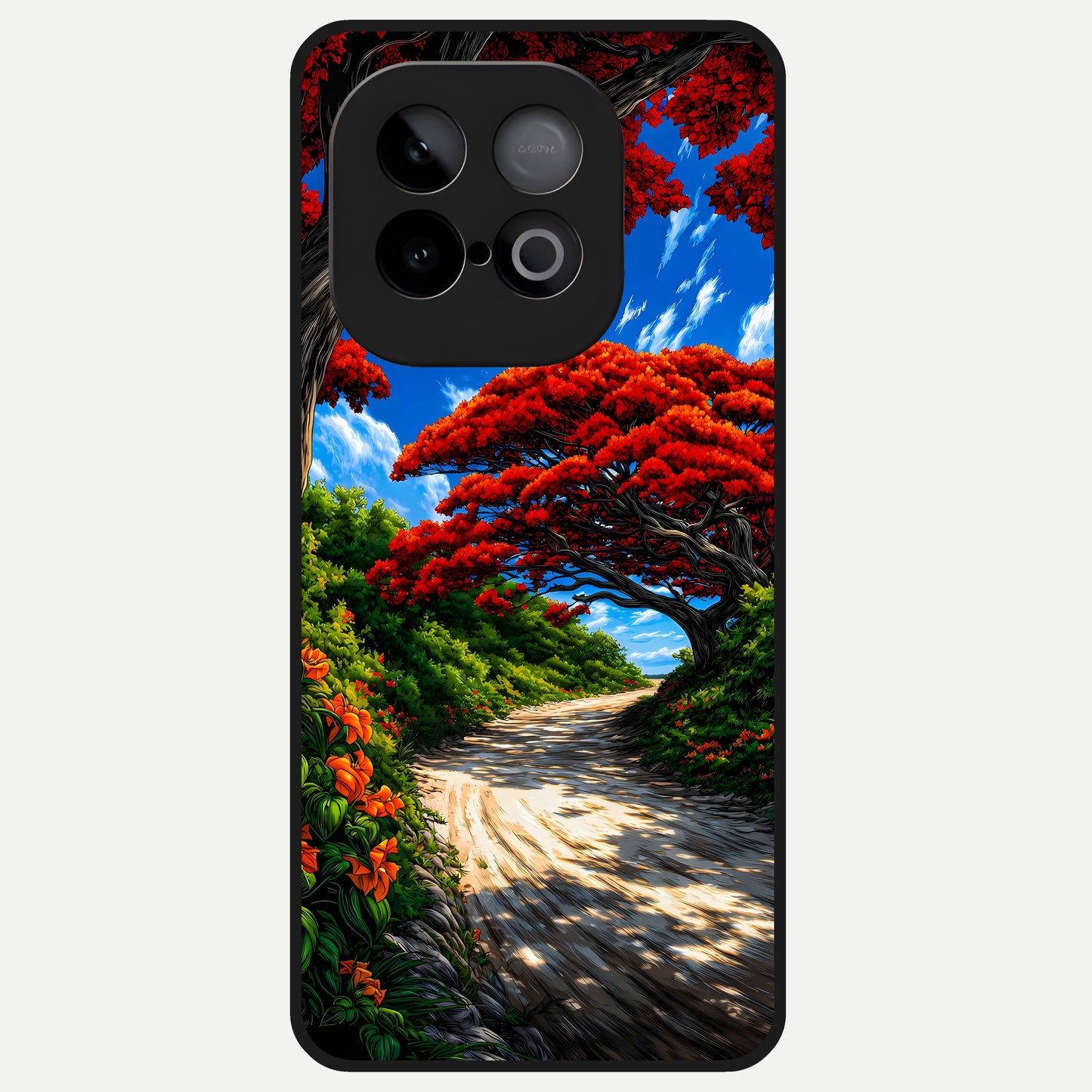  Red Trees Pathway Glass Case for iQOO Neo 10 back cover – full design glossy printed glass finish