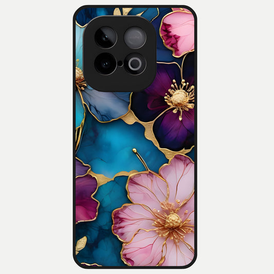  Sparkle Floral Glass Case for iQOO Neo 10 back cover – full design glossy printed glass finish