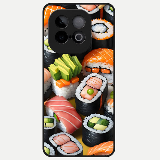  Sushi Food Pattern Glass Case for iQOO Neo 10 back cover – full design glossy printed glass finish