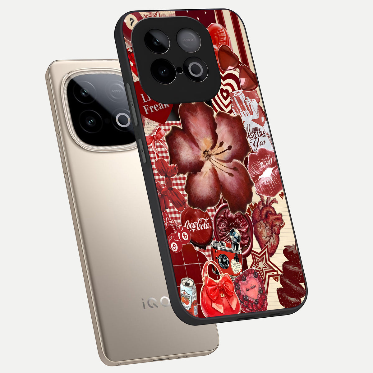  Aesthetic Little Freak phone case for iQOO Neo 10 showing premium glass back cover with detailed artwork
