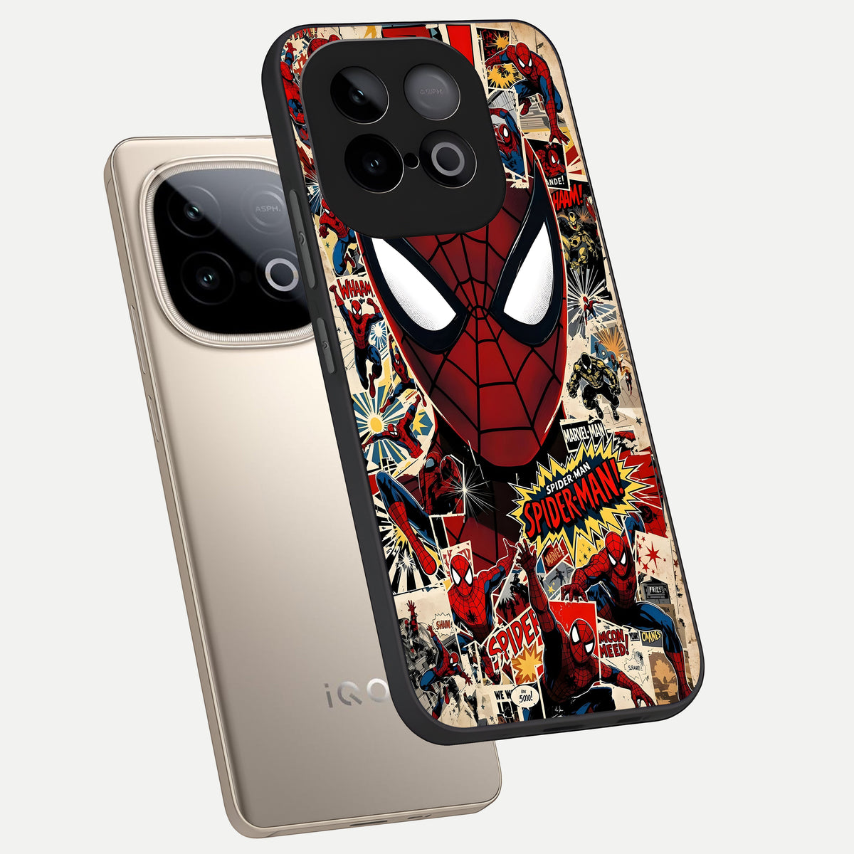 Aesthetic Wonder Spider phone case for iQOO Neo 10 showing premium glass back cover with detailed artwork