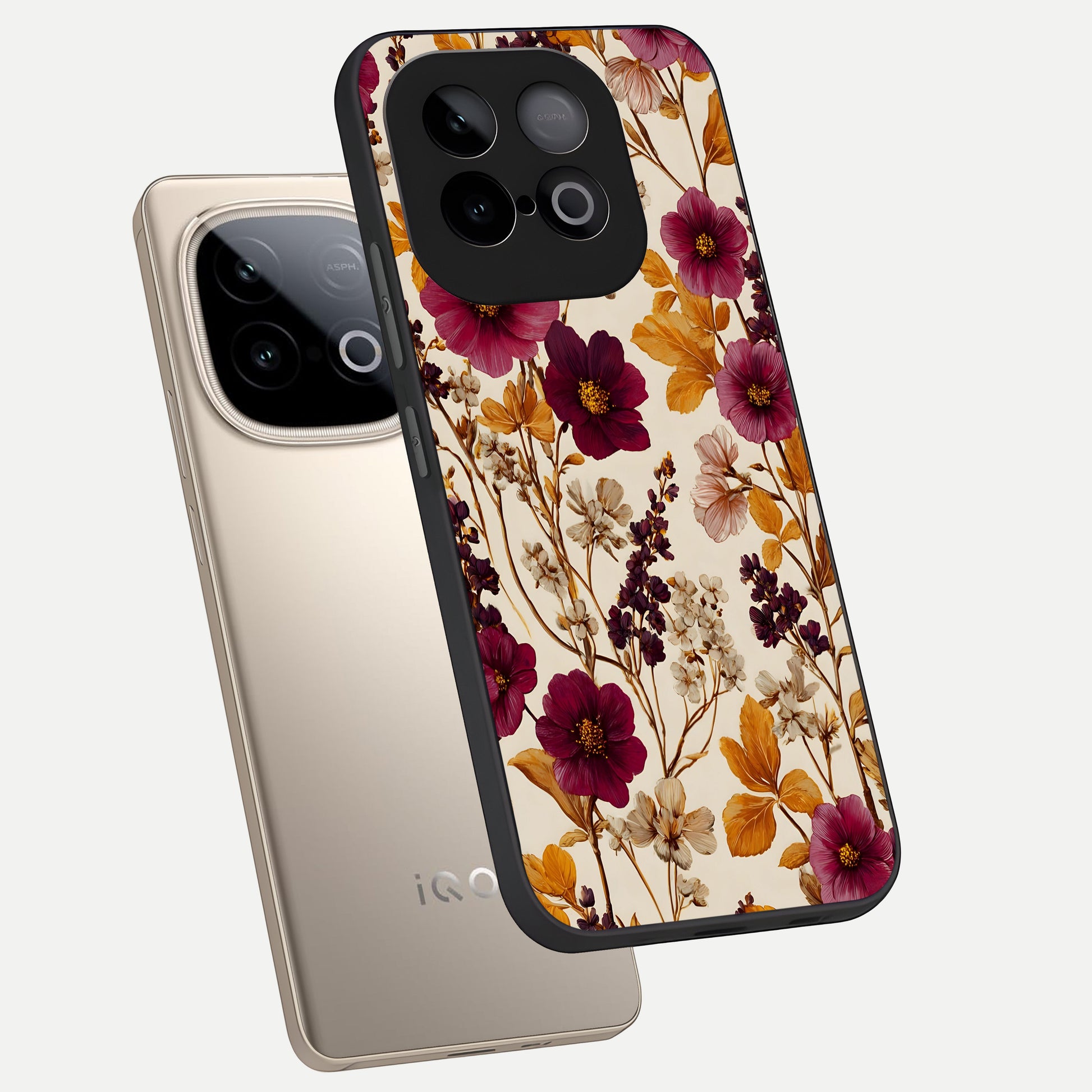  Autumn Wine Bloom phone case for iQOO Neo 10 showing premium glass back cover with detailed artwork