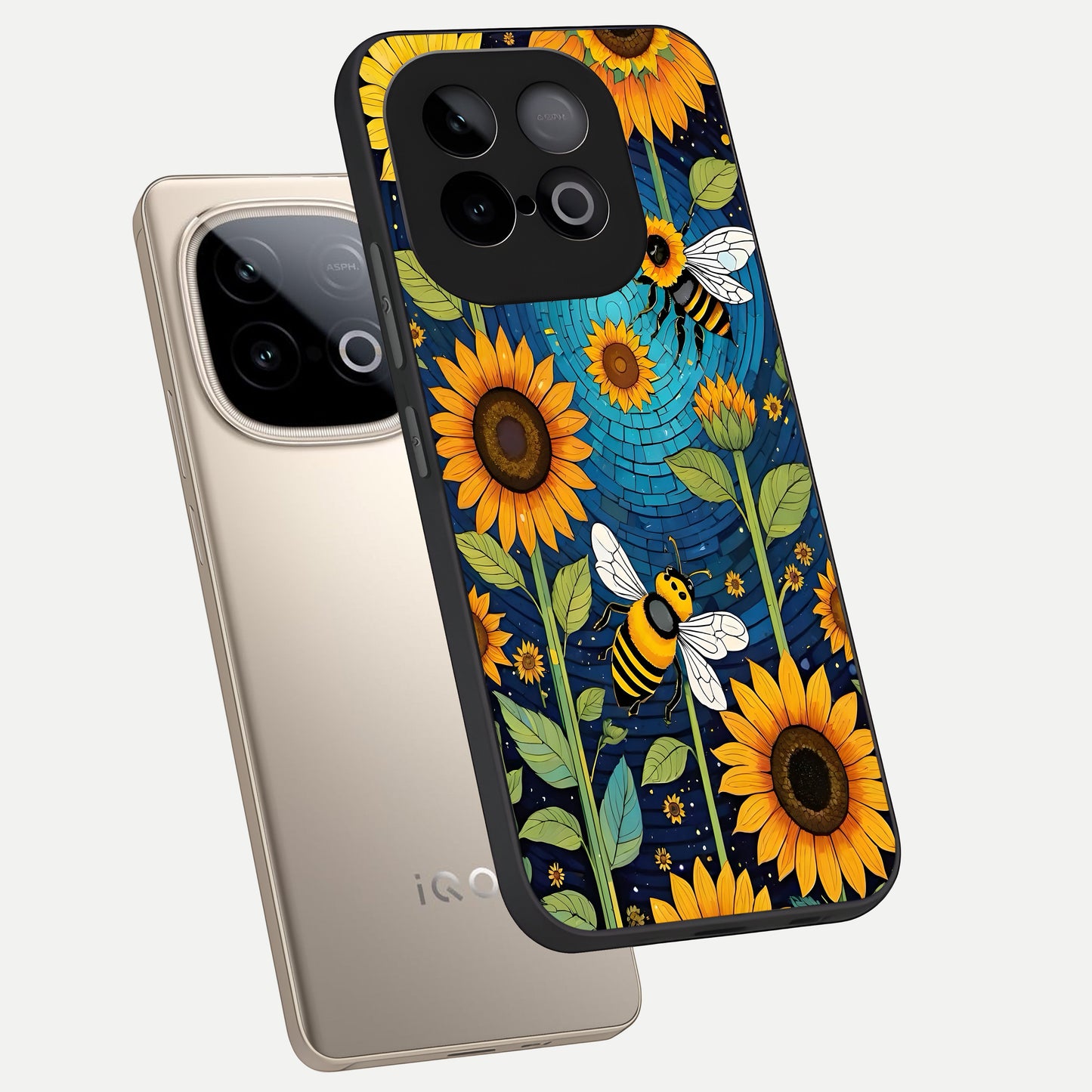  Bees And Sunflowers phone case for iQOO Neo 10 showing premium glass back cover with detailed artwork
