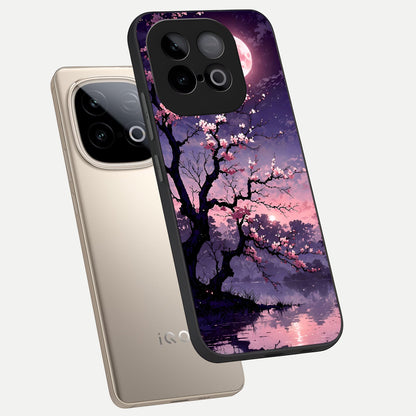  Blossom Pink Moon phone case for iQOO Neo 10 showing premium glass back cover with detailed artwork