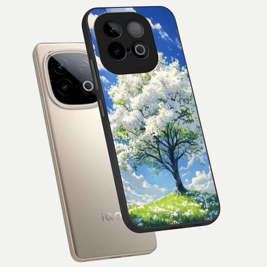  Blossom Sky Serenity phone case for iQOO Neo 10 showing premium glass back cover with detailed artwork