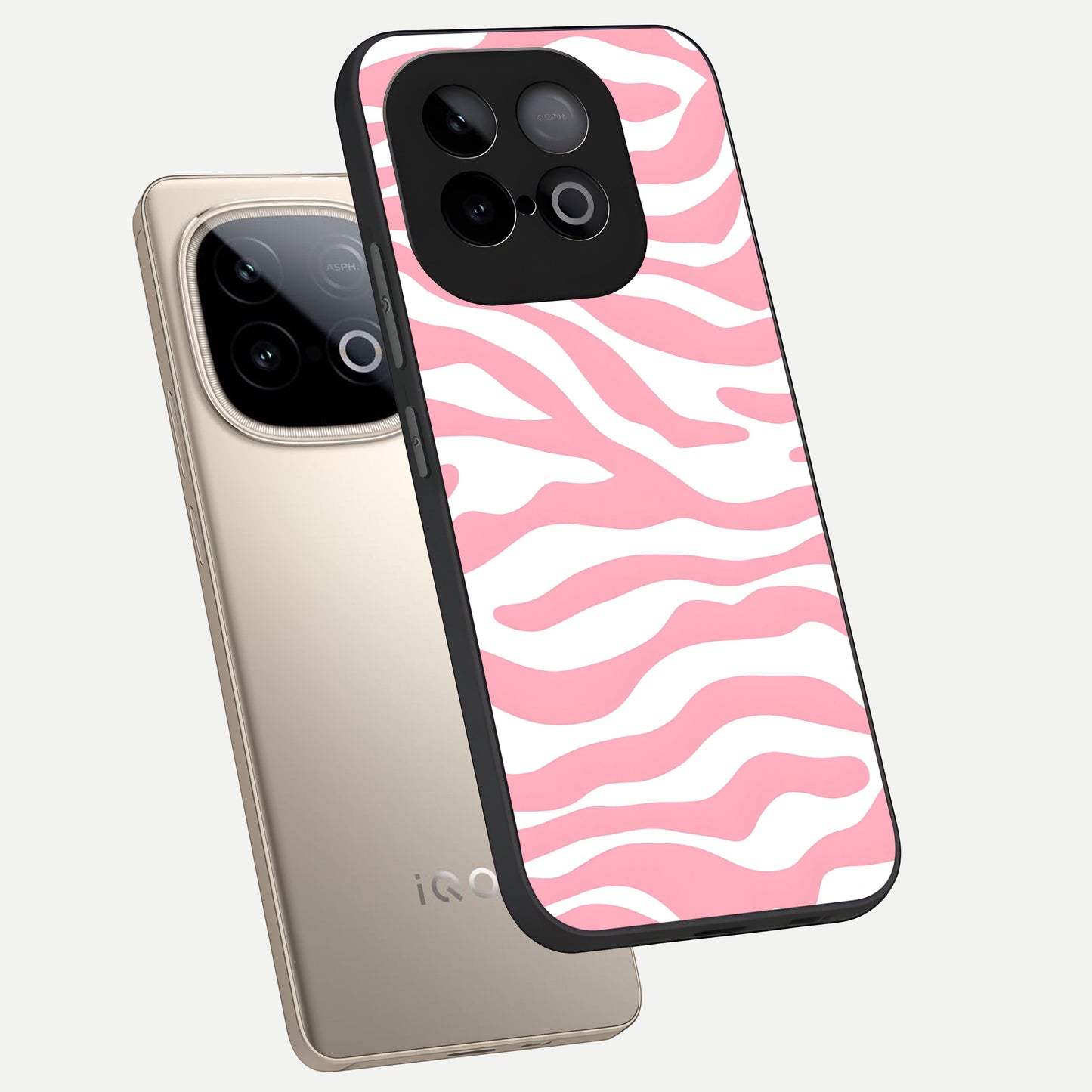  Blush Zebra Flow phone case for iQOO Neo 10 showing premium glass back cover with detailed artwork