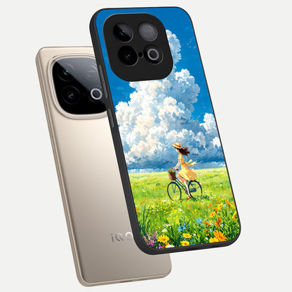  Breezy Meadow Ride phone case for iQOO Neo 10 showing premium glass back cover with detailed artwork