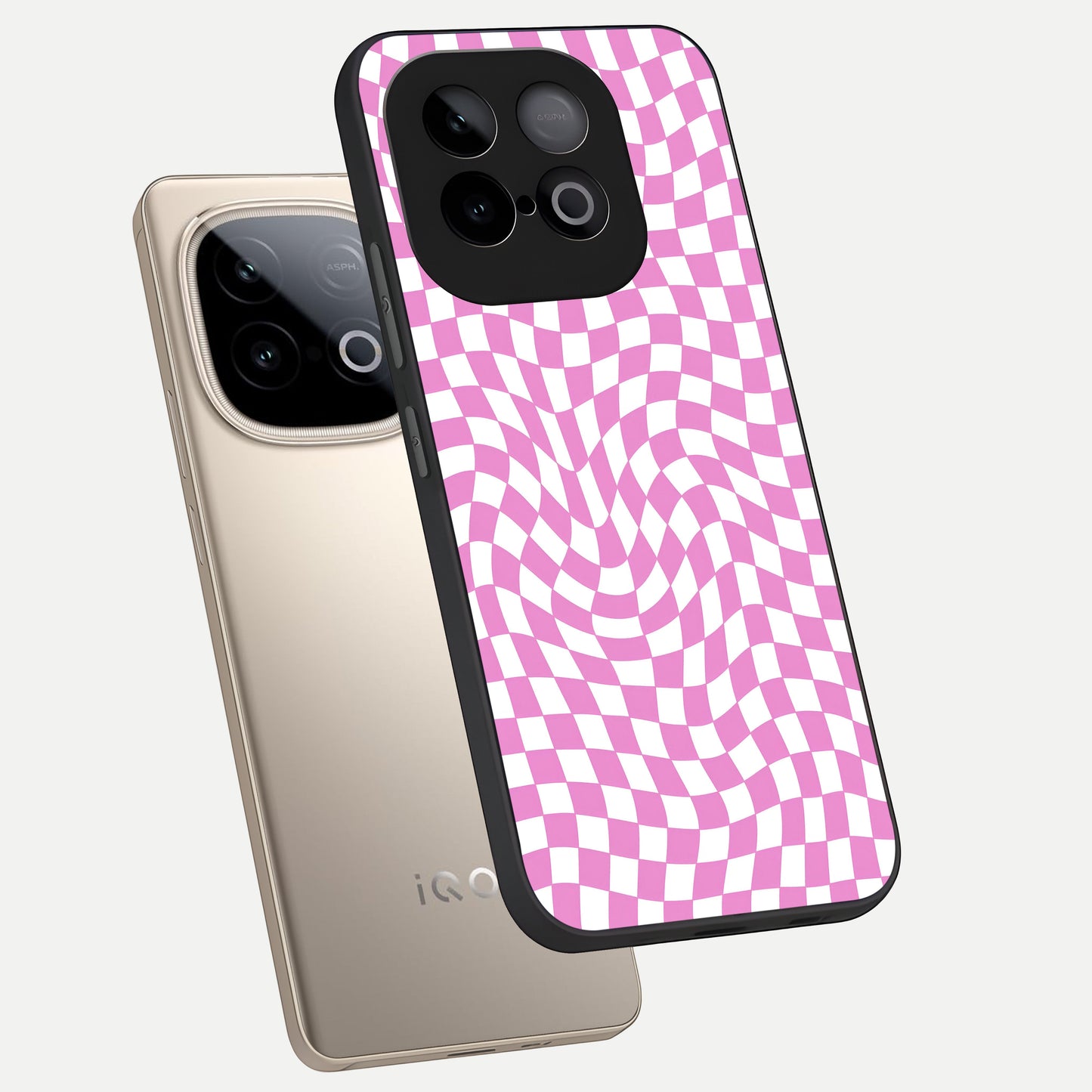  Bubblegum Check Wave phone case for iQOO Neo 10 showing premium glass back cover with detailed artwork
