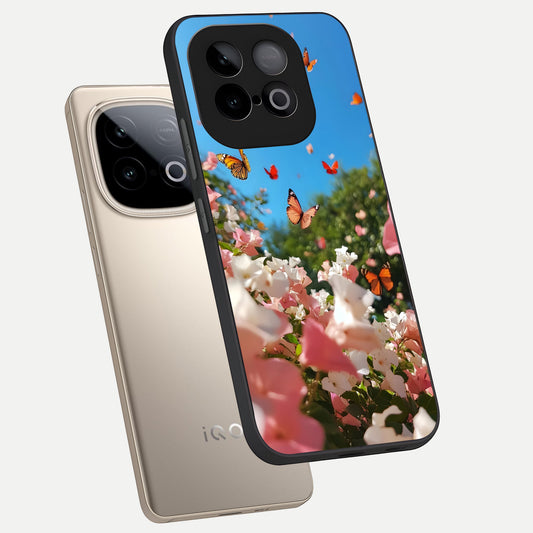  Butterflies In Bloom Sky phone case for iQOO Neo 10 showing premium glass back cover with detailed artwork