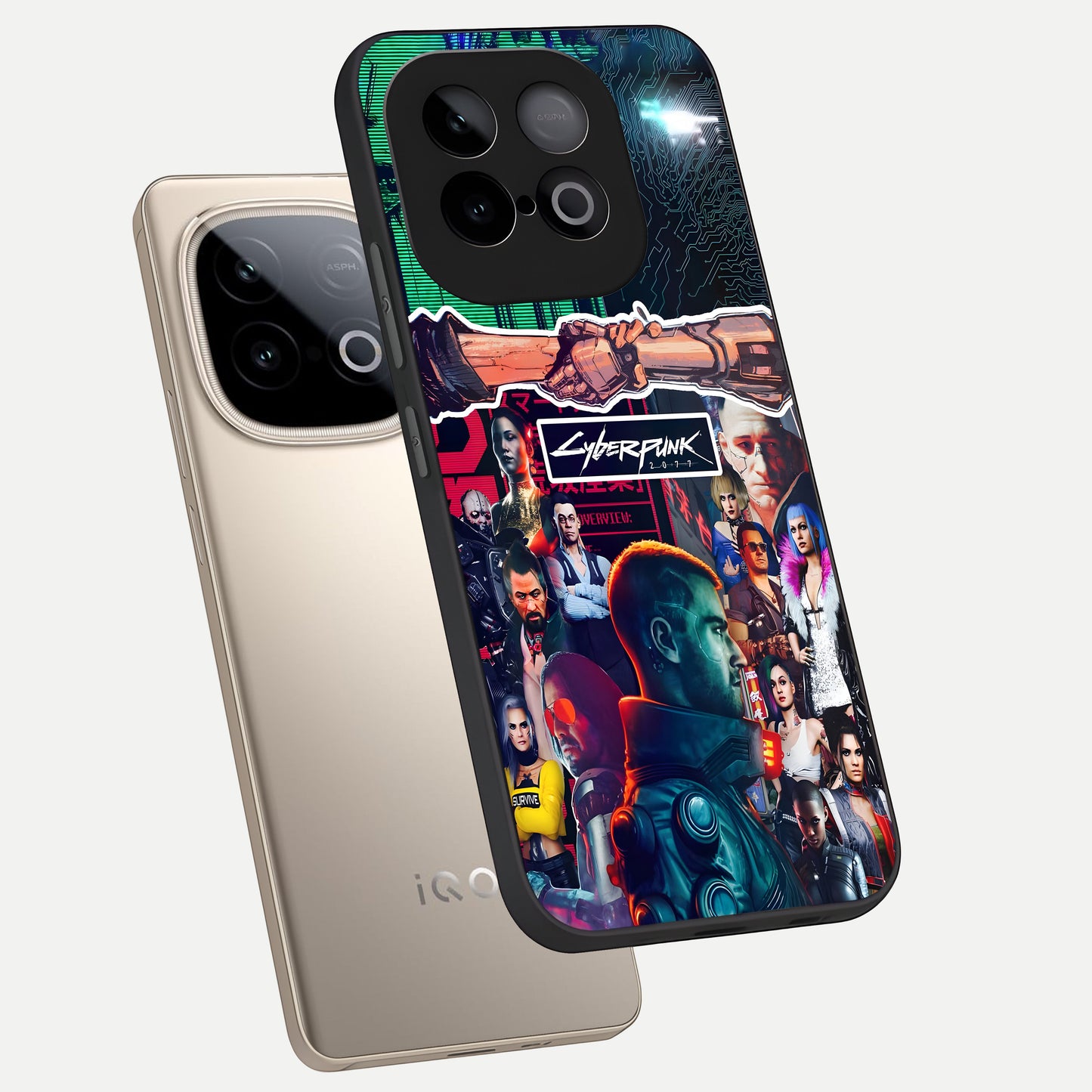  CYBERPUNK Legacy phone case for iQOO Neo 10 showing premium glass back cover with detailed artwork