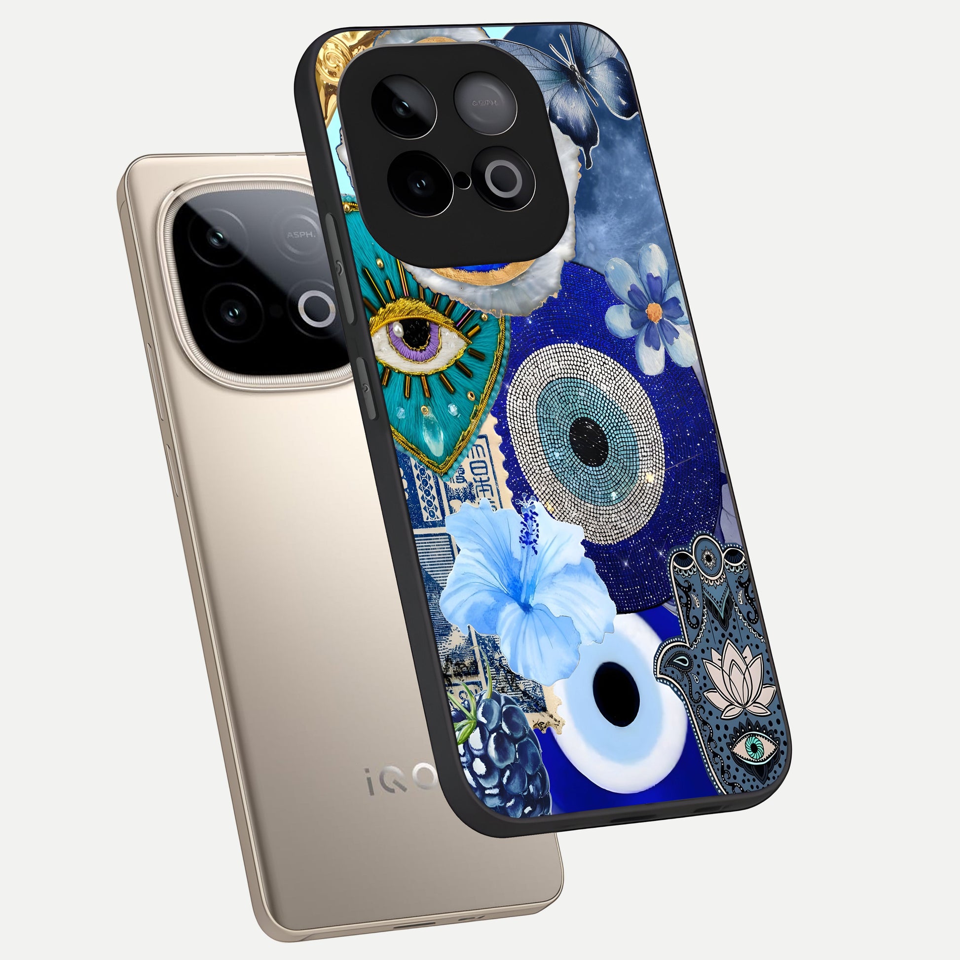  Celestial Blue Vision phone case for iQOO Neo 10 showing premium glass back cover with detailed artwork