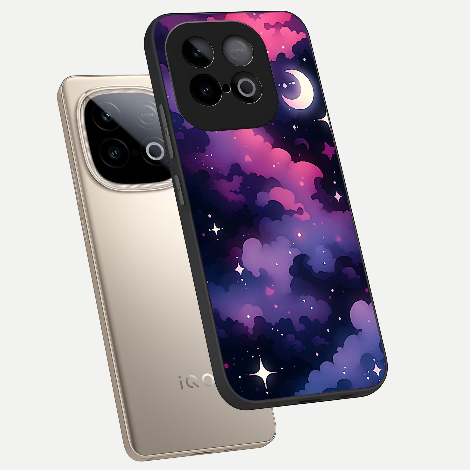  Celestial Moon Magic phone case for iQOO Neo 10 showing premium glass back cover with detailed artwork
