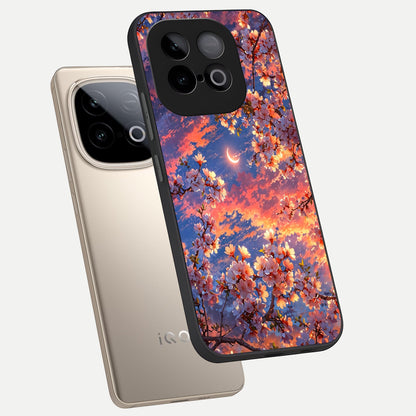  Celestial Sakura Sunset phone case for iQOO Neo 10 showing premium glass back cover with detailed artwork