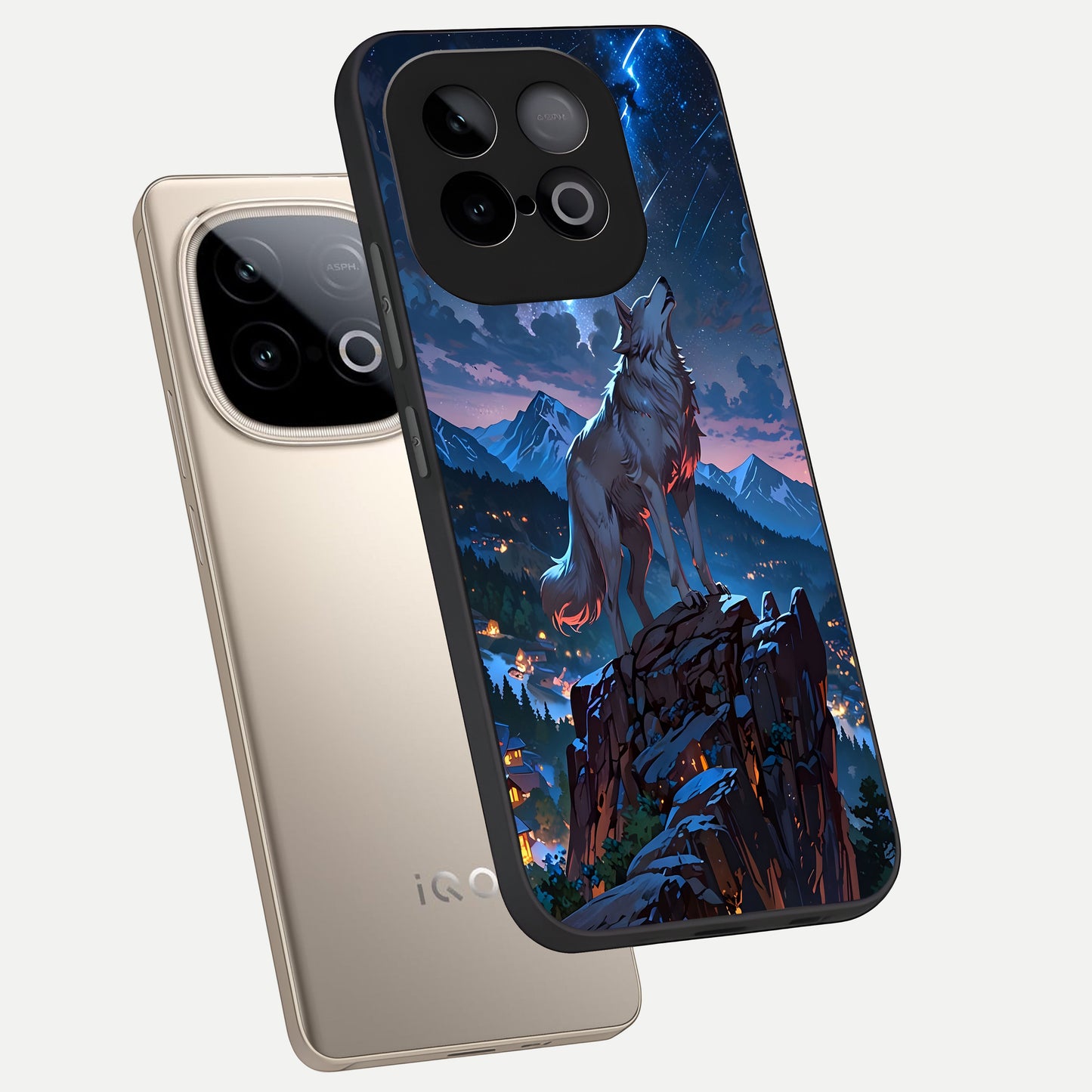  Celestial Wolf Howl phone case for iQOO Neo 10 showing premium glass back cover with detailed artwork